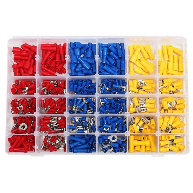 480pcs 단열 터미널 전기 크림 커넥터 엉덩이 스파드 링 포크 터미널 세트 키트